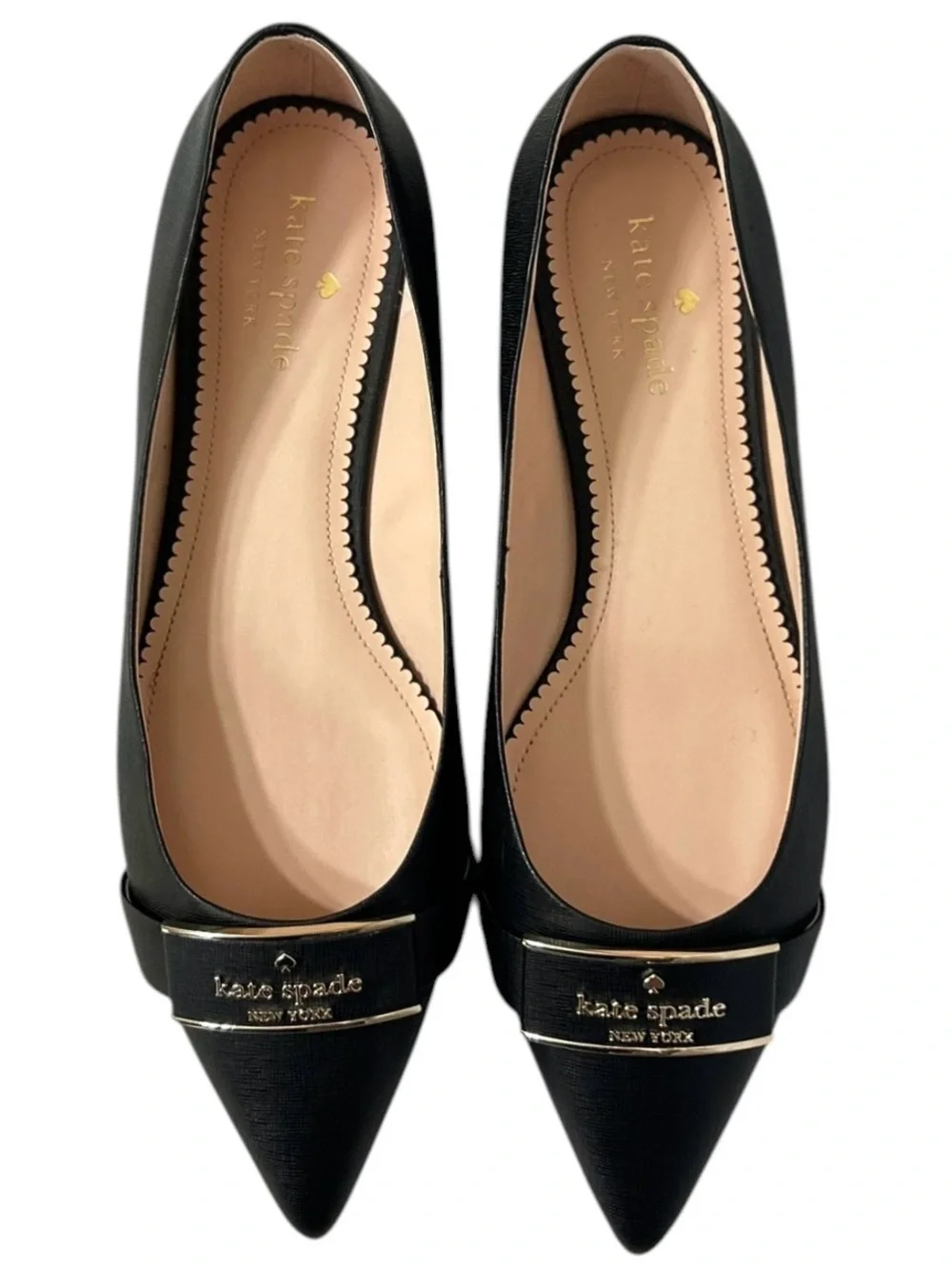 Kate Spade Deneuve Flats Women’s 10B Black Pointed Toe Leather Travel Ballet